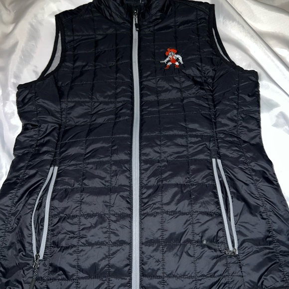 Black Puffer Vest with Embroidered Oklahoma Logo - Picture 1 of 8